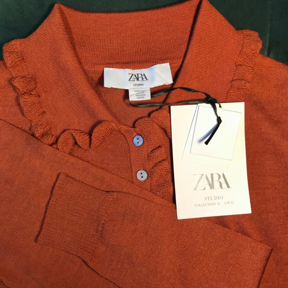 Zara Rust Ruffle-Trim Button Cardigan - Picture 12 of 15